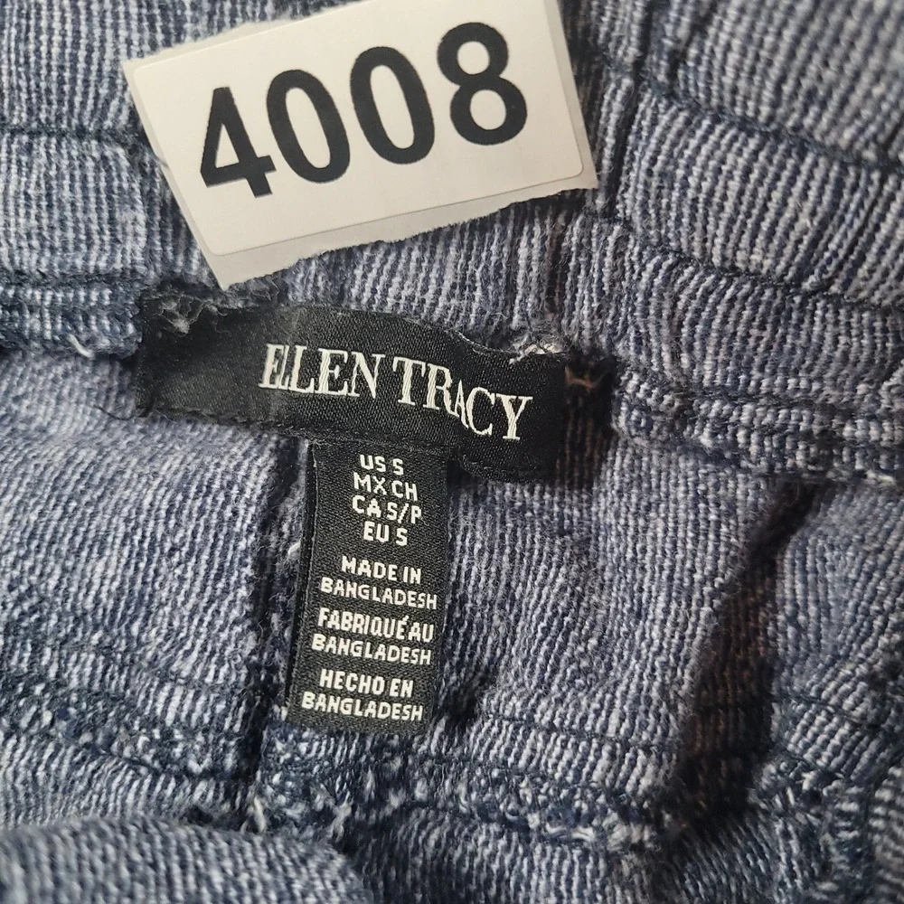 Ellen Tracy Jogger Pants Womens Small Blue Linen Blend Drawstring Elastic Cuff